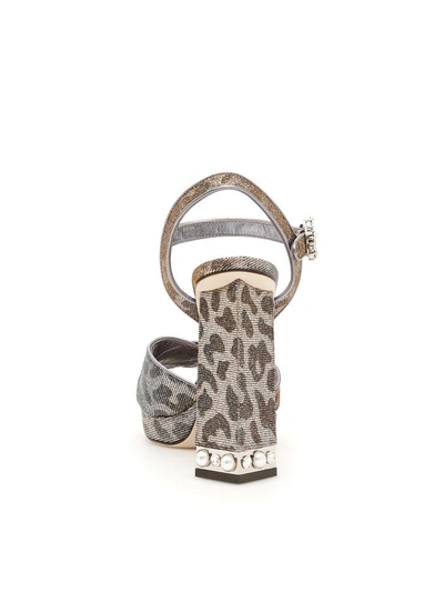 Shop Dolce & Gabbana Leopard Print Lurex Keira Sandals In Oro Argento (silver)