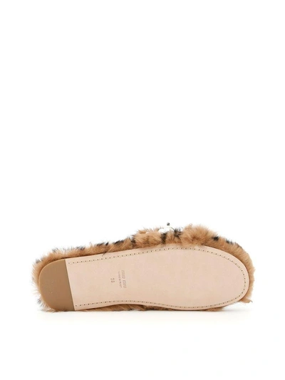 Shop Miu Miu Leopard Print Rabbit Fur Slides In Caramel (brown)