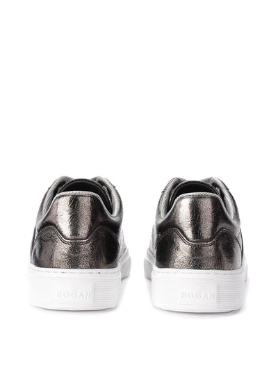 Shop Hogan H365 Lead Metal Leather Sneaker In Argento