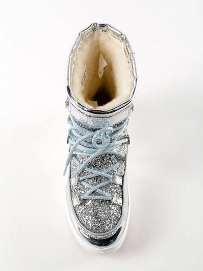 Shop Chiara Ferragni Glittered Lace-up Boots In Silver