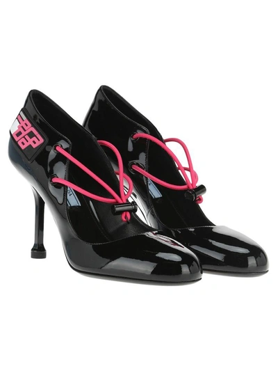 Shop Prada Mary Jane Logo In Black + Fuchsia