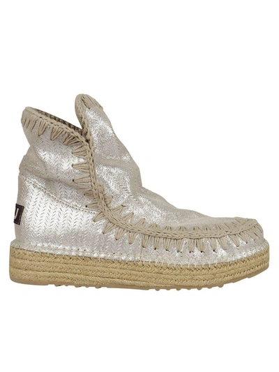 Shop Mou Eskimo 18 Jute Perf Glitter Hi-top Sneakers In Elephant Grey