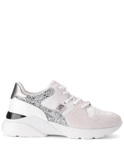 Shop Hogan H385 Active One Suede And Glitter White Leather Sneaker In Bianco