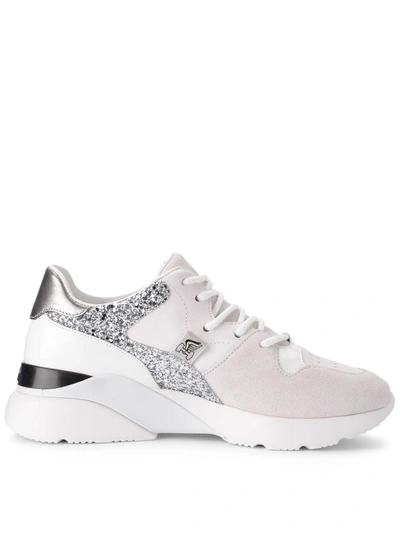 Shop Hogan H385 Active One Suede And Glitter White Leather Sneaker In Bianco