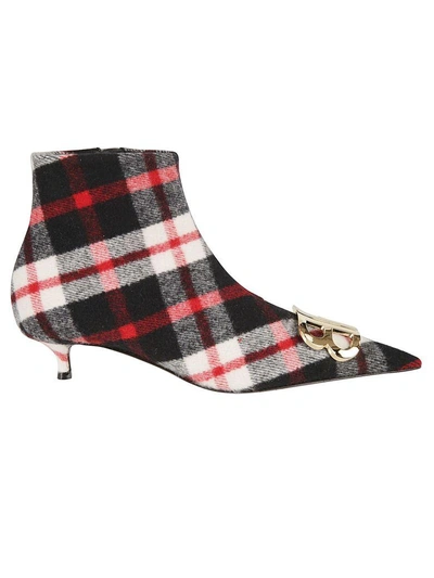 Shop Balenciaga Check Bb Ankle Boots In Red/navy