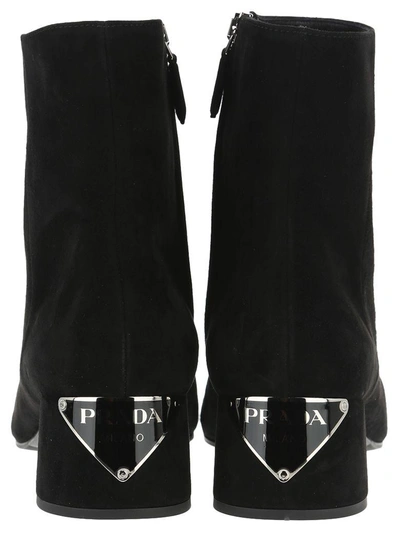 Shop Prada Ankle Boot Triangle Metal In Black