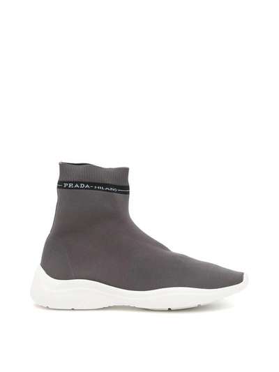 Shop Prada Logo Socks Sneakers In Nebbia|grigio