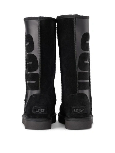 Shop Ugg Classic Tall Black Leather And Sheepskin Boots In Nero