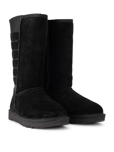 Shop Ugg Classic Tall Black Leather And Sheepskin Boots In Nero