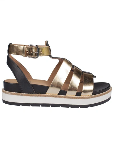 Shop Janet & Janet Metallic Wedge Sandals In Nero Platino