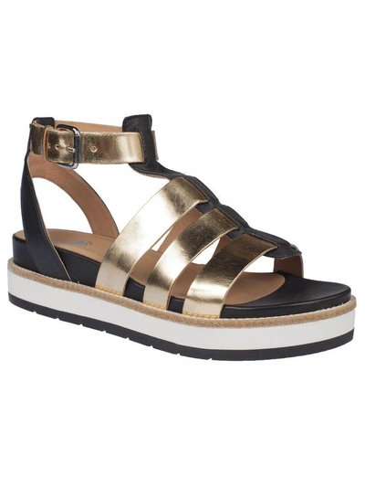 Shop Janet & Janet Metallic Wedge Sandals In Nero Platino