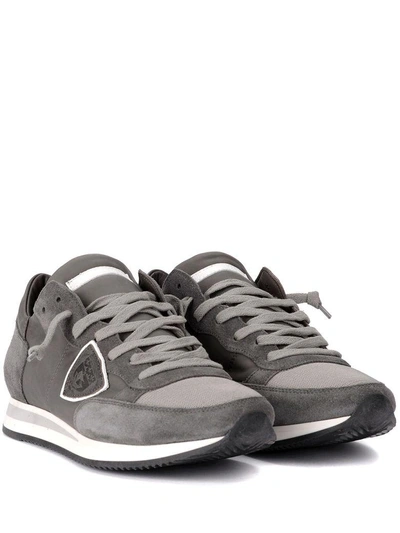 Shop Philippe Model Tropez Grey Suede And Leather Sneaker In Grigio