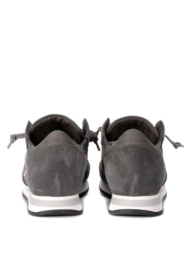 Shop Philippe Model Tropez Grey Suede And Leather Sneaker In Grigio