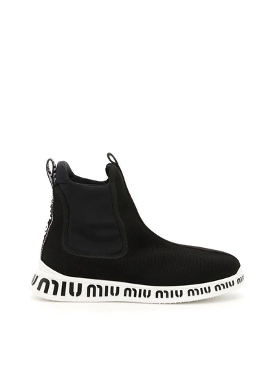 Shop Miu Miu Logo Sock Sneakers In Nero|nero