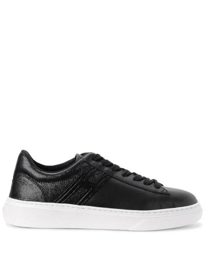 Shop Hogan H365 Black Leather And Suede Sneaker Reptile Effect In Nero