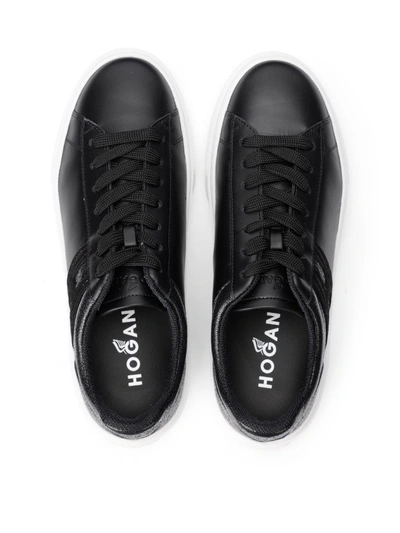 Shop Hogan H365 Black Leather And Suede Trainer Reptile Effect In Nero