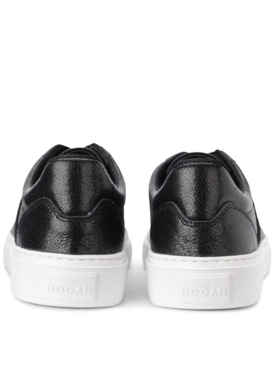 Shop Hogan H365 Black Leather And Suede Trainer Reptile Effect In Nero