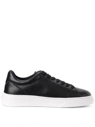 Shop Hogan H365 Black Leather And Suede Trainer Reptile Effect In Nero