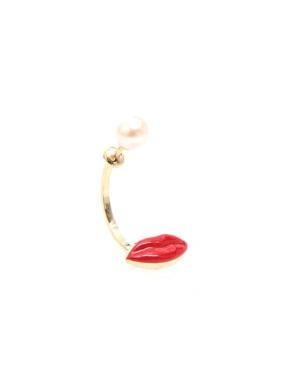 Shop Delfina Delettrez Lips Earring 9kt Gold In Red (red)