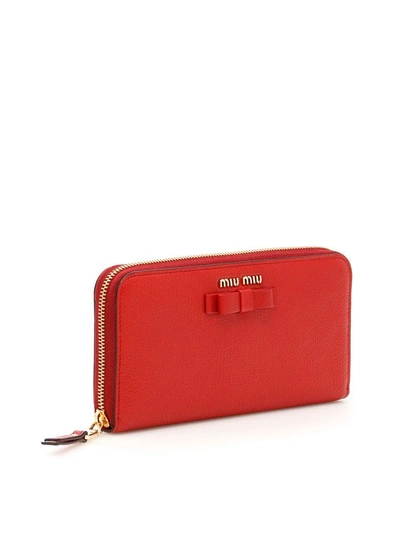 Shop Miu Miu Madras Zip-around Wallet With Bow In Fuoco N