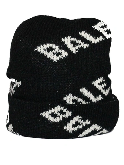 Shop Balenciaga Logo All-over Beanie In Black White