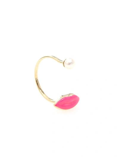 Shop Delfina Delettrez Lips Ring 9kt Gold In Fluo Pink (fuchsia)