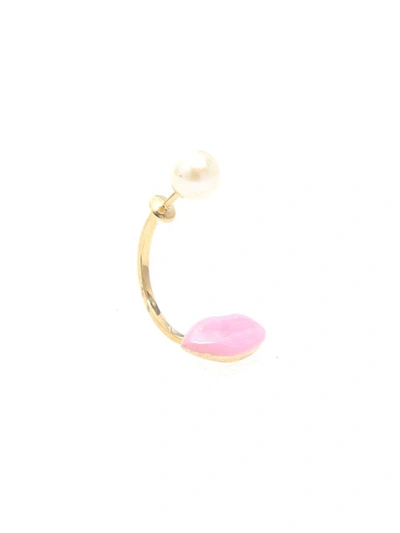 Shop Delfina Delettrez Lips Earring 9kt Gold In Baby Pink (pink)