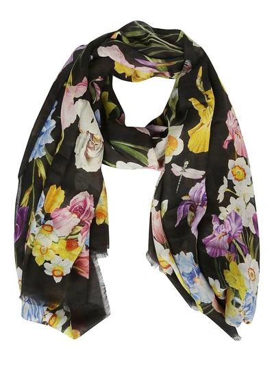 Shop Dolce & Gabbana Scarf In Fiori Fdo Nero