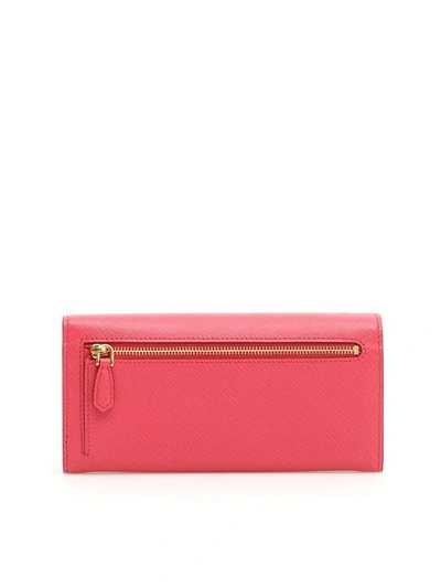 Shop Prada Saffiano Wallet In Peonia (pink)