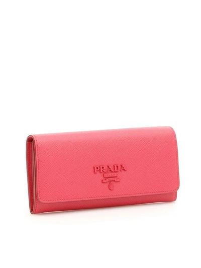 Shop Prada Saffiano Wallet In Peonia (pink)