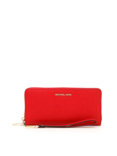 Shop Michael Michael Kors Zip-around Wallet In Bright Redrosso