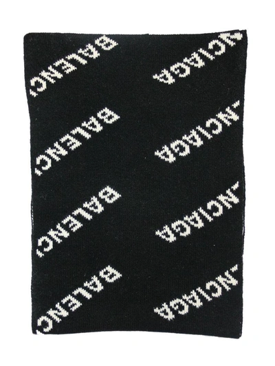 Shop Balenciaga Logo All-over Knit Scarf In Black White