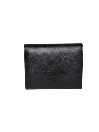 Shop Prada Small Monochrome Billfold Wallet In Black