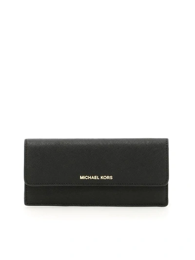 Shop Michael Michael Kors Flat Leather Wallet In Blacknero