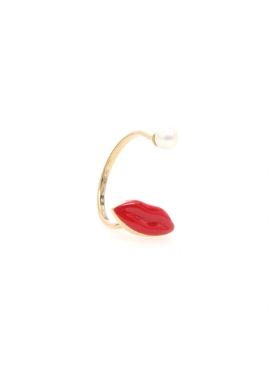 Shop Delfina Delettrez Lips Ring 9kt Gold In Red (red)