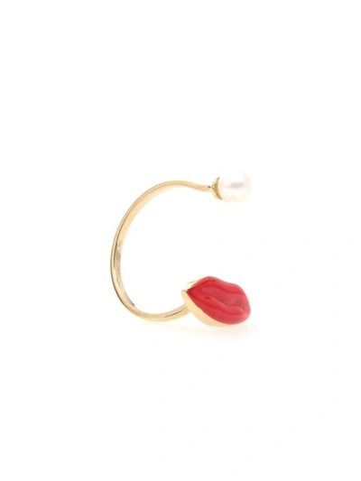 Shop Delfina Delettrez Lips Ring 9kt Gold In Red (red)