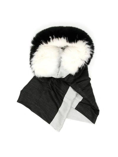 Shop Valentino Bicolor Scarf With Fur In Avorio Nero