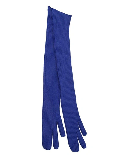 Shop Maison Margiela Long Ribbed Gloves In Blue