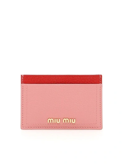 Shop Miu Miu Bicolor Madras Cardholder In Rosa Fuoco