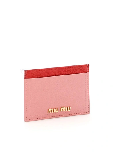 Shop Miu Miu Bicolor Madras Cardholder In Rosa Fuoco