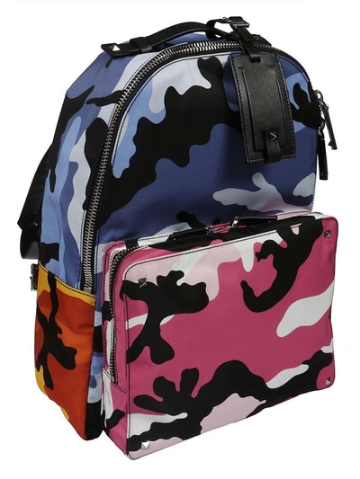Shop Valentino Camouflage Print Backpack In Arfuxia Bluette Orange Nero