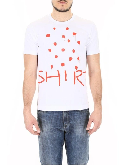 Shop Comme Des Garçons Shirt Unisex Printed T-shirt In White Red|bianco