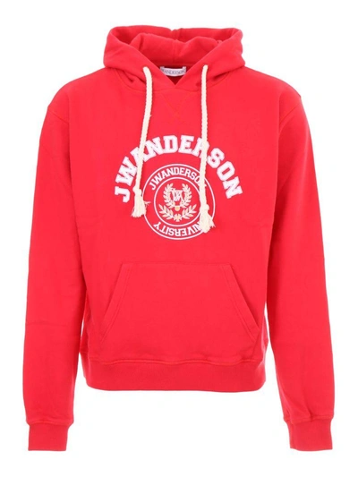 Shop Jw Anderson University Hoodie In Ruby (red)