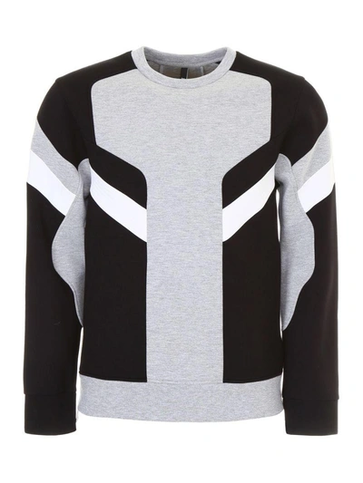 Shop Neil Barrett Jersey And Neoprene Sweatshirt In Smoke Mel+blk+o.white (grey)