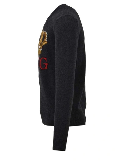 Shop Dolce & Gabbana Inlaid Crewneck Sweater In Dark Grey
