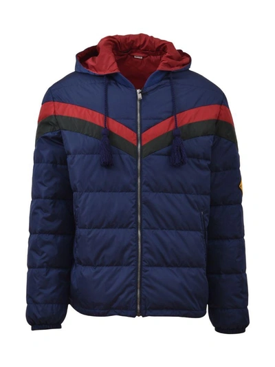 Shop Gucci Feather Down Jacket In Blu/rosso/verde