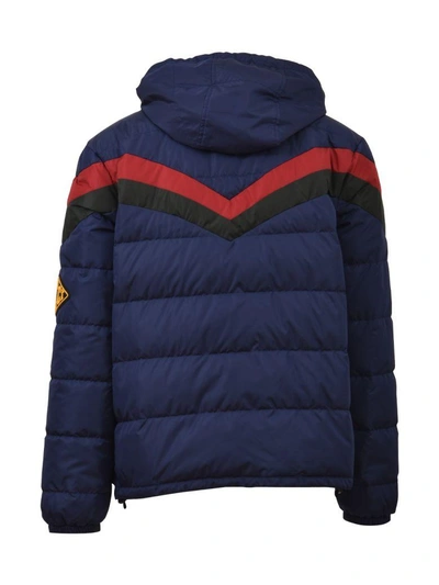 Shop Gucci Feather Down Jacket In Blu/rosso/verde