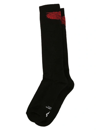 Shop Marcelo Burlon County Of Milan Wings Mid-calf Socks In Black/red