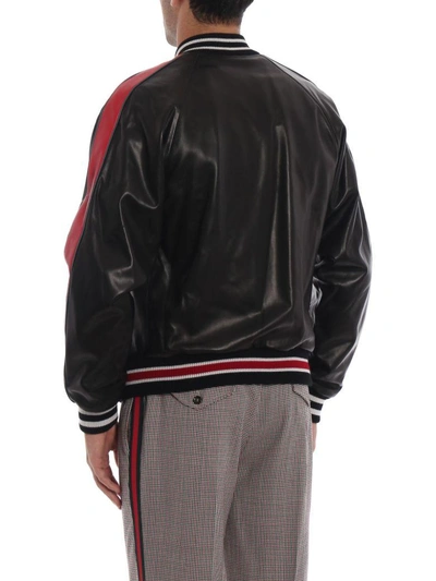 Shop Gucci Leather Bomber In Black/red/multicolor
