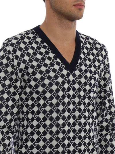 Shop Gucci Intarsia Logo Sweater In Ink/milk